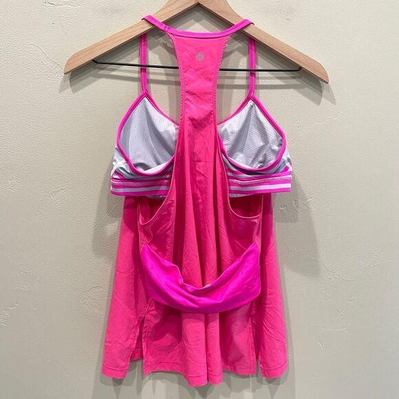 Lululemon Amped Tank Top Raspberry Glo Light Groovy Multi Stripe Cross - Picture 2 of 7